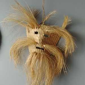 Vintage Mexican hand woven grass mask